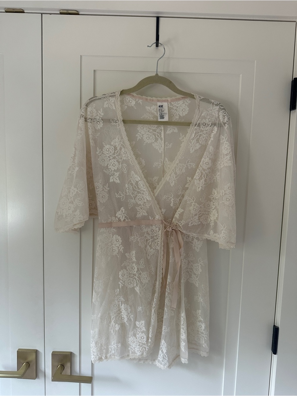 H&M Ivory Floral Lace Robe Kimono Size M